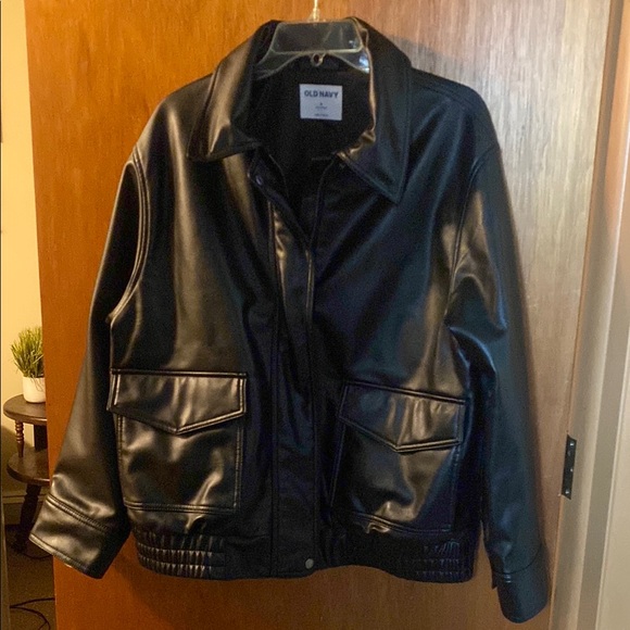 Old Navy Jackets & Blazers - Old Navy Oversized Black Faux Leather Jacket for Women Medium
